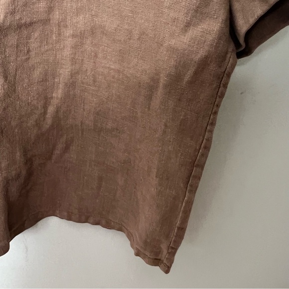 Filosofia 100% Linen Zoe Made in USA Loose fit top shirt Brown Size XS 323 - Picture 4 of 10
